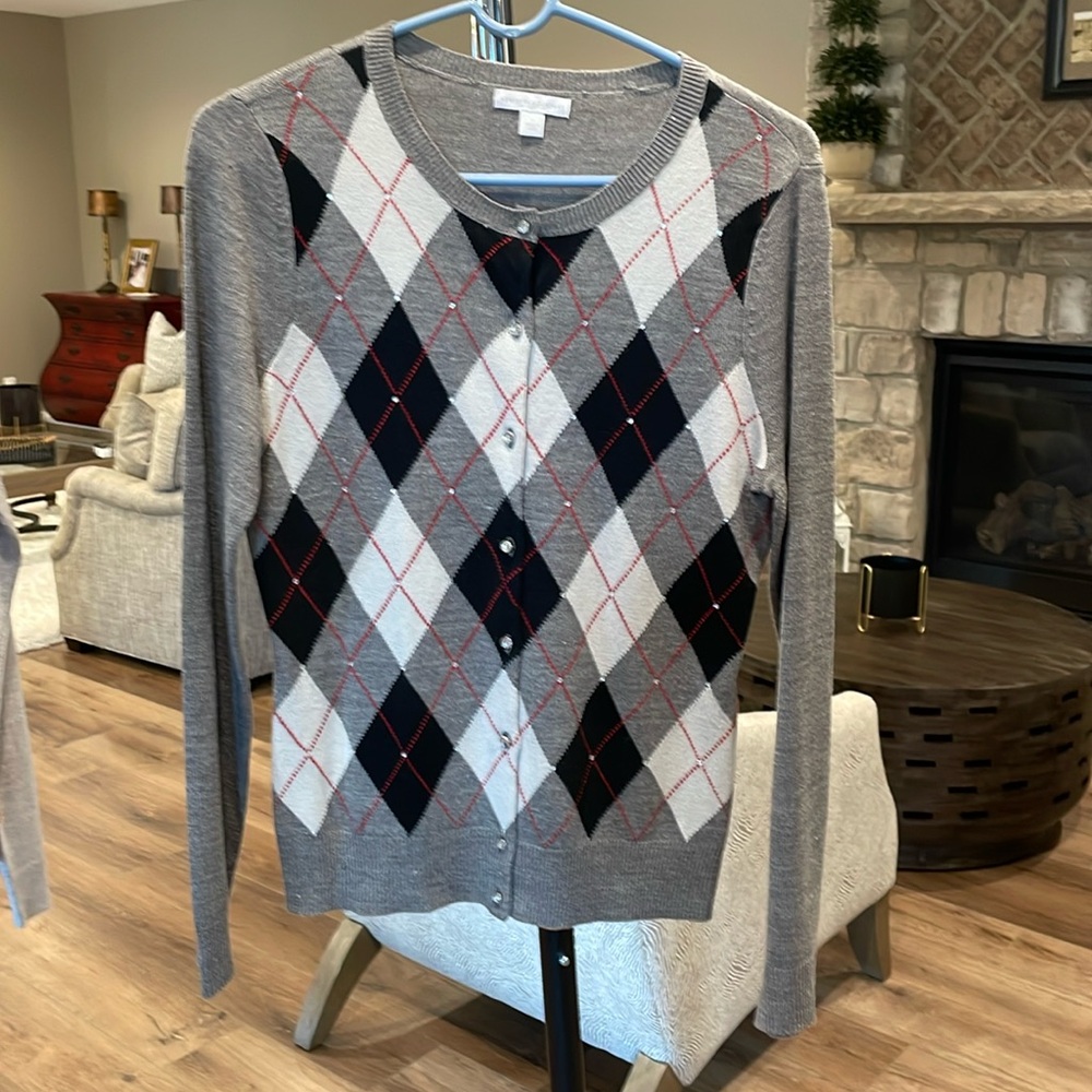 Gray/Black/White/Red Cardigan